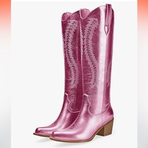 Pink Metallic Cowgirl Western Cowboy Chunky Heeled Boots‎ Size 7